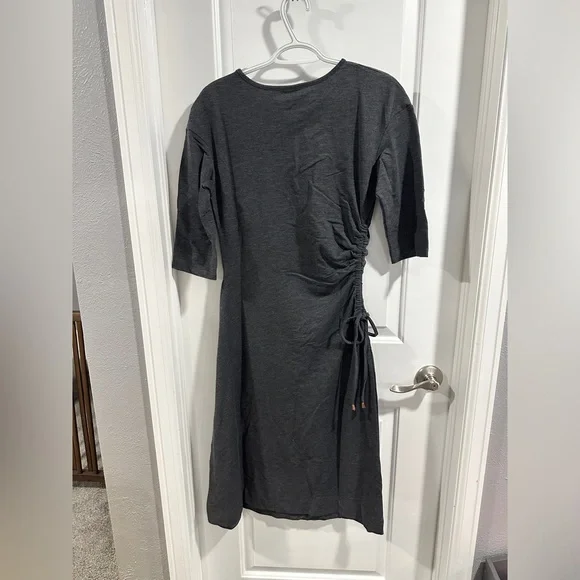 NWT A New Day Three Quarter Sleeve Gray Ruched Tie Waist Dress - Picture 4 of 8
